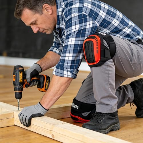 Professional Knee Pads for Work, Heavy Duty Comfortable Foam Gel Knee Pads with Strong Stretchable Straps for Construction, Flooring, Gardening and Cleaning (Red)