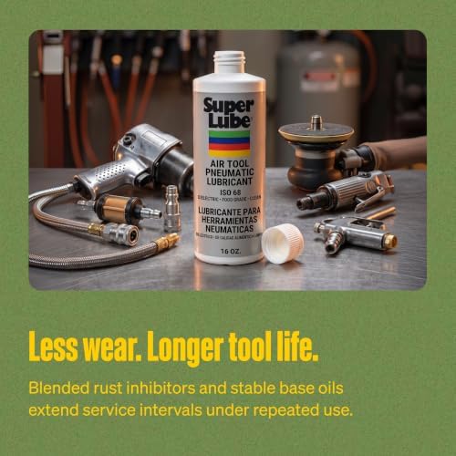 Super Lube Air Tool Pneumatic Lubricant - Long-Lasting Lubrication for Tool Repair - Moisture Resistant - NSF Food Grade - Eliminates Rust & Corrosion - Translucent - Bottle - 1 pt (12016)