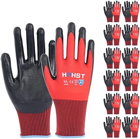 Work Gloves for Men-12 Pairs, Nitrile Coated Work Gloves with Grip, Touchscreen & Oil Resistant Gloves