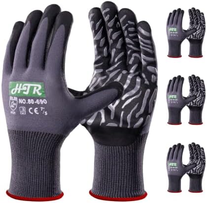 HTR Seamless Knit Work Gloves, Foam Nitrile coated, Stripped Palm, Small