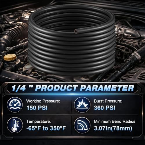 25FT 1/4" Heater Hose with 4 Clamps, EPDM Rubber Coolant Radiator Hose