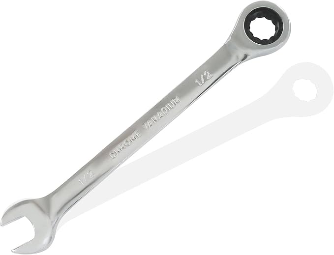 2 Pcs 1/2 Inch Ratchet Wrench Imperial Ratcheting Combination Wrench Set, 12 Point, 72 Teeth for Projects SAE Tight Spaces