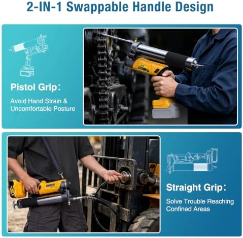 CRESTWAVE 13000 PSI Electric Grease Gun Compatible with DeWalt 20V Battery, 2-in-1 Cordless Grease Gun, 2 x 39.4 Hose, Lock-On Trigger, LED Light, 4 Couplers for Bulk & Cartridge Grease(Tool Only)