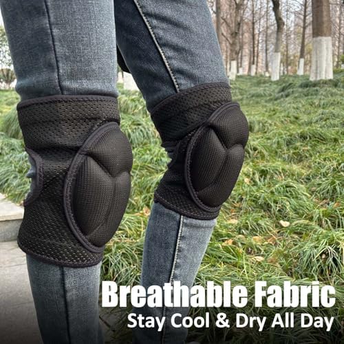 Gardening Knee Pads for Women Mens, wtih Adjustable Elastic Straps, Black M