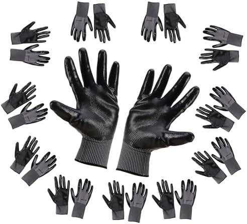 work gloves MicroFoam Nitrile Coated-12 Pairs Pack,Seamless Knit Nylon Glove with Black Micro-Foam Nitrile Grip,Ideal for General Work Gloves for Men & Women
