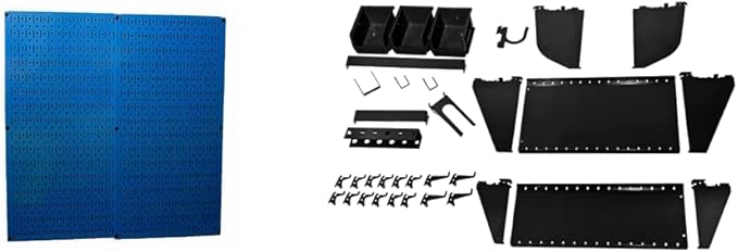 Wall Control 30-P-3232BU Blue Metal Pegboard Pack & KT-400-WRK B Slotted Tool Board Workstation Accessory Kit for Wall Control Pegboard Only, Black