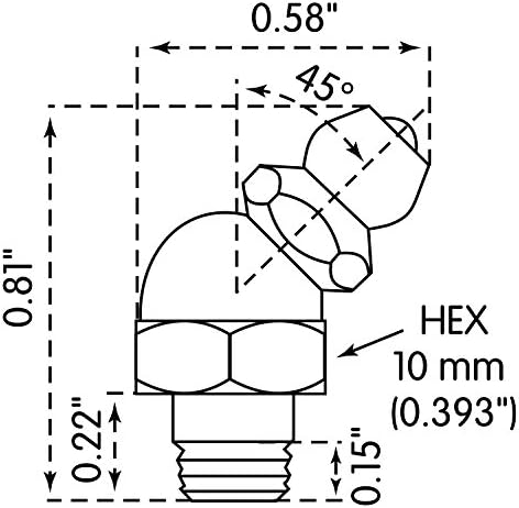 LUMAX LX-3303-10 6 mm x 1 mm 45° Grease Fittings, 10 Pcs. – Zinc-Plated, Heavy-Duty, Ball Check Design for Trucks, Automotive, Agricultural, Industrial, Marine & Construction Equipment (Pack of 10)