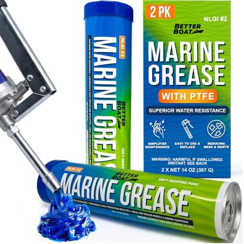 Better Boat Marine Grease Tube, 2 Pack 14 Oz, Waterproof High Temp Trailer