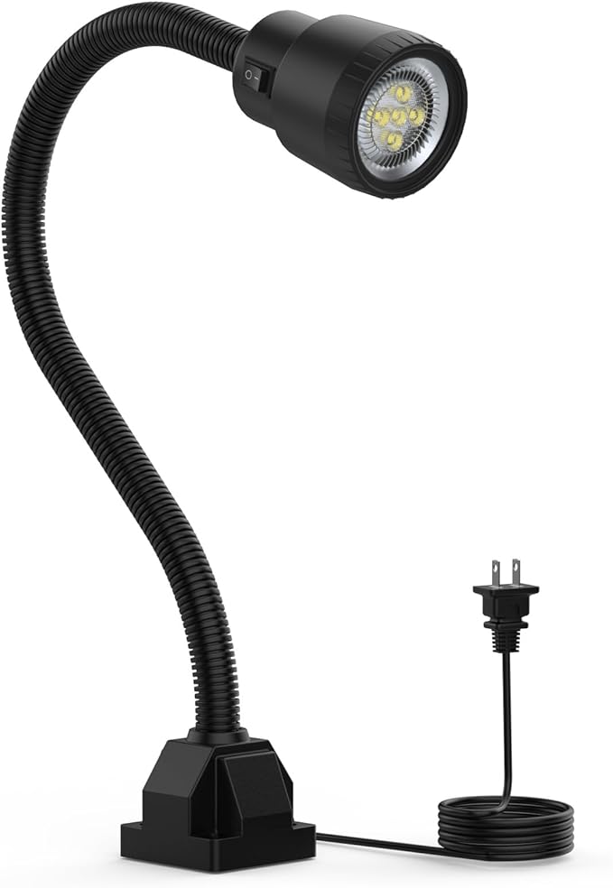 Led Work Light, 9W Machine Lights, 1000 Lumens Flexible Work Lamp for Lathe Milling Machine Drill Press, Aluminum Alloy Light Head (Plastic Head)