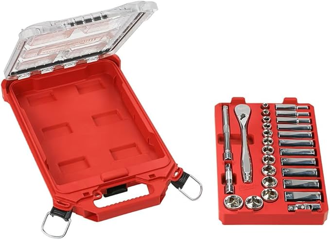 Milwaukee 3/8-Inch Drive SAE Ratchet and Socket Mechanics Tool Set with Packout Case (28-Piece)