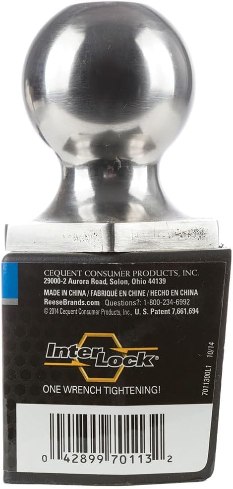 REESE Towpower 7011300 Interlock Trailer Hitch Ball,Class IV, 2 Inch Diameter, 6,000 lbs. Capacity, 1 Inch Shank Diameter, 2 Inch Shank Length, Stainless Steel
