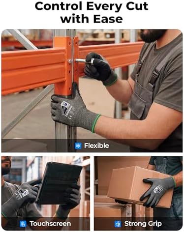 toolant ComfyCut A5 Cut Resistant Work Gloves, ANSI & EN388 Certified Protection with Second Skin Comfort, Fiberglass-Free, Touchscreen & Flexible Grip, for Woodworking, Warehouse, Assembly, X-Large