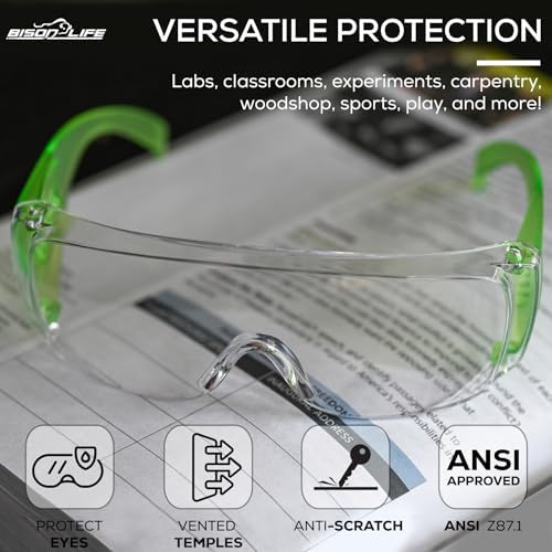 BISON LIFE Kids Safety Glasses, Anti Scratch Protective Eyewear, ANSI Z87.1