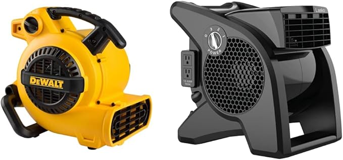 DEWALT Portable Air Mover 600 Cfm + Lasko Pivoting Utility Blower Fan 375 Cfm