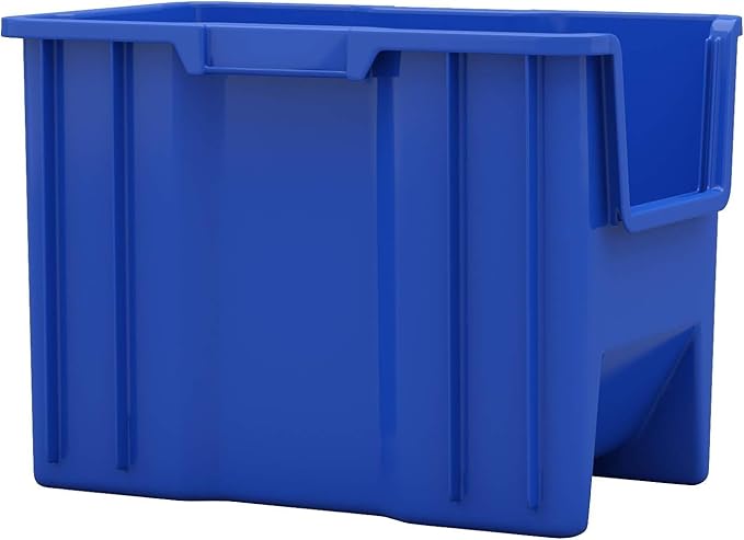 Akro-Mils 13014 Stak-N-Store Heavy Duty Stackable Open Front Plastic Storage Container Bin, (17-1/2" x 11" x 12-1/2"), Blue, (4-Pack)