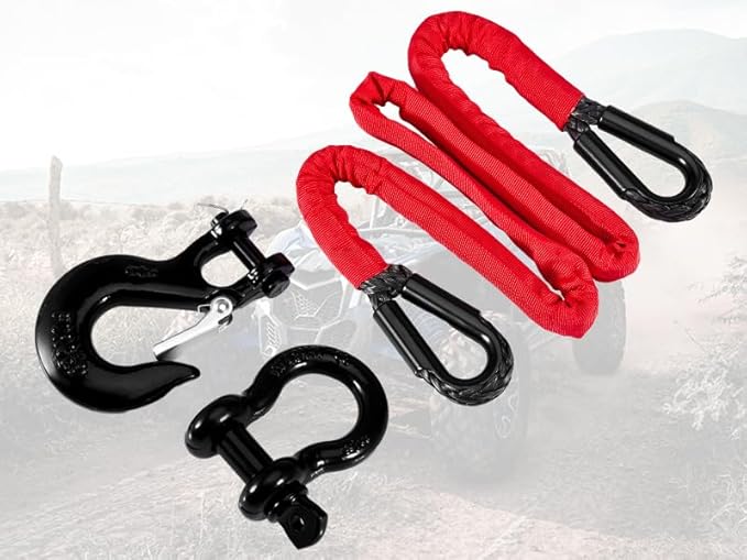 4FT Recovery Strap ATV UTV 18000lb with D Ring Shackle and Winch Hook Synthetic Tow Recovery Rope with Loops Premium Mudding Accessories