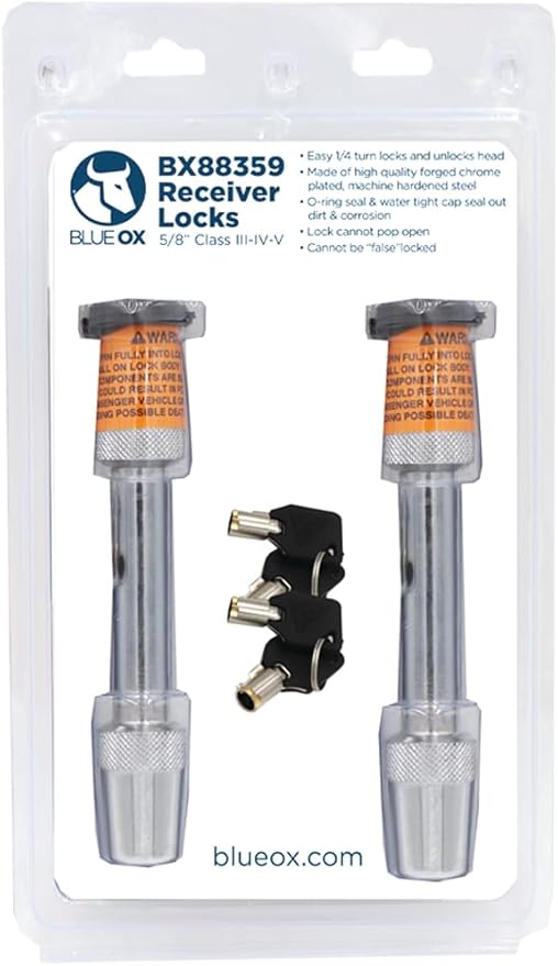 Blue Ox BX88359 Lock Kit | Designed to Add Security to Tow Bar & Baseplate Setup | Prevents Accidental Unhitching | Includes 2 Steel Locking Pins | Used When Flat Towing Vehicle Behind RV
