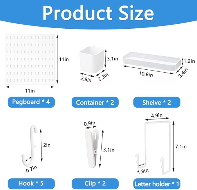 15pcs Pegboard Sets, Peg Board, Pegboard Wall Organizer, Storage System for Workbench, Shop, Shed Modular Peg Board Organizer Board Kit