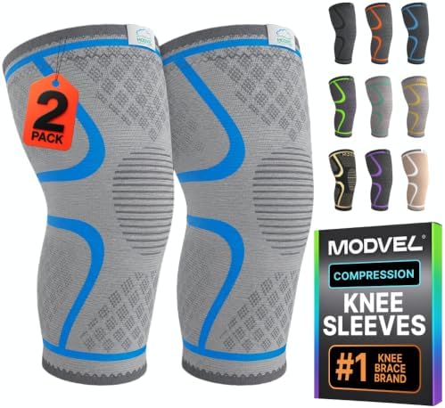 Modvel Compression Knee Brace for Women & Men - 2 Pack Knee Brace for Women Running Knee Pain, Knee Support Compression Sleeve, Workout Sports Knee Braces for Meniscus Tear ACL & Arthritis Pain Relief