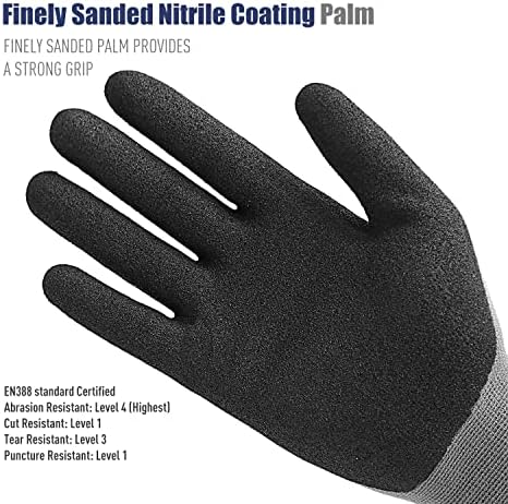 HANDLANDY 6 Pairs Safety Work Gloves with MicroFoam Nitrile Coated - Breathable Nylon Gloves with Grip for Men & Women