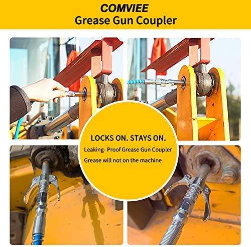 Grease Gun Coupler, Double Handle Quick Lock Release Grease Tips Ends Couplers, Rated 10,000 PSI, Compatible with All Grease Guns 1/8" NPT Fittings, 2-PCS