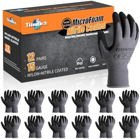 Safety Work Gloves MicroFoam Nitrile Coated 12 Pairs, One Size