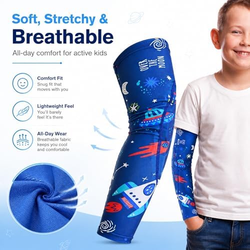 AceList Space Elbow Pads for Kids, Youth Volleyball Arm Sleeves for Boys Girls, Protective Compression Gear for Basketball Football Wrestling, Anti-Slip Stay-Up Protective Gear, 1 Pair (Size M)