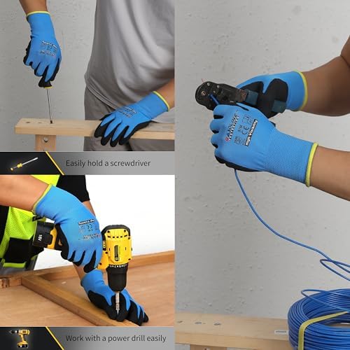 Gasoline 12 Pairs MicroFoam Nitrile Work Gloves, Touchscreen Breathable Safety Gloves for Warehouse, Mechanic, Sizes S-XXL