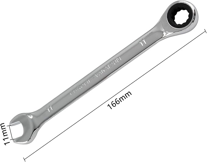 2 Pcs 11mm Ratchet Wrench Metric Ratcheting Wrench Set with 5° Movement and Hardened & 72 Teeth for Projects Metric Tight Spaces