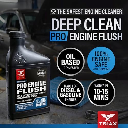 TRIAX Pro Engine Flush Oil-Based Deep Clean Motor Oil Flush Removes Sludge & Carbon | Non-Solvent | Safe for Engine, Seals, Injectors | Professional Shop Grade (16 oz - Pack of 12)