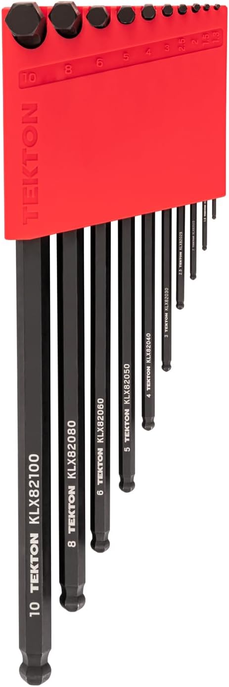 TEKTON Ball End Hex L-Key Set with Holder, 10-Piece (1.3-10 mm, Common Sizes) | KLX91202