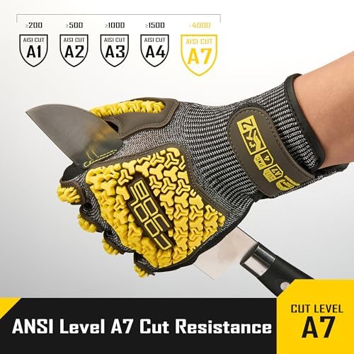 COOLJOB A7 Cut Resistant Work Gloves with TPR, Nitrile Coated Anti-Slip Impact Gloves, Touchscreen Heavy Duty Safety Mittens