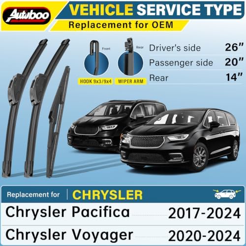 AUTOBOO Silicone Windshield Wiper Blade Replacement for Chrysler Pacifica