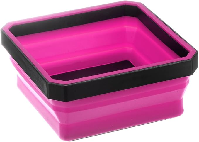 HARFINGTON Collapsible Magnetic Parts Tray Foldable Tool Trays Square Small Metal Parts Organiser for Fixing Screw Bolts Nuts Washers Pins, Rose Red