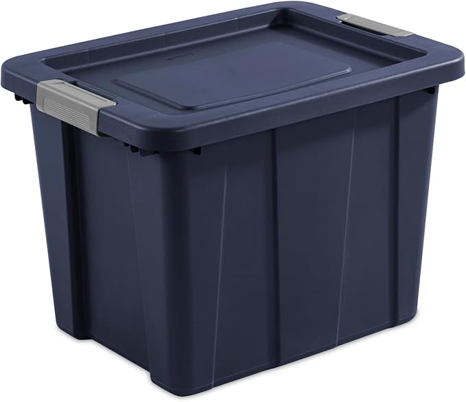 Sterilite 18 Gal Latching Tuff1 Storage Tote, Stackable Bin with Latch Lid, Plastic Container to Organize Garage, Basement, Blue Base and Lid, 6-Pack, Dark Indigo