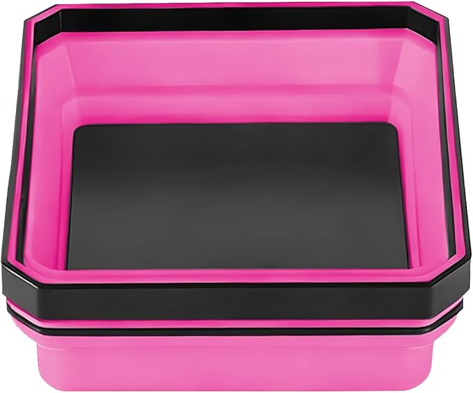 Collapsible Magnetic Car Parts Tray, Foldable Silicone Tool Tray with Magnetic Base, Double-Side Magnet Bowl for Auto Bolts, Screws, Nuts, Small Metal Parts, Universal Fit (Rose Red)