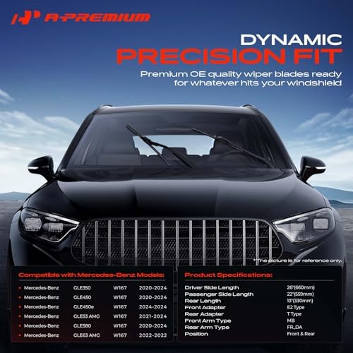 A-Premium 26"+22"+13" Windshield Wiper Blades with Wear Indicator & Towel