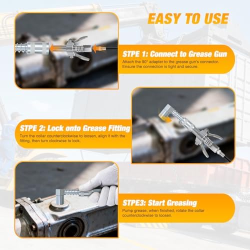 GOOACC 90 Degree Grease Gun Coupler Adapter, Sturdy Steel Grease Coupler Fittings Compatible with SAE Metric Zerk Fittings Grease Gun Lubrication Tool for Tight Space Auto Ship Machinery Truck Farm