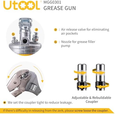 UTOOL 8000 PSI Heavy Duty Pistol Grip Grease Gun Kit, 14 oz Capacity
