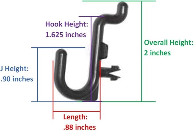 JSP Manufacturing Peg Board Plastic J Hook Style Hooks | Garage Tool Storage Craft Hooks Pegboard Asscessories (150, Black)