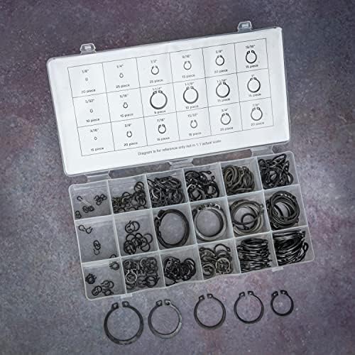 NEIKO 50458A Snap Ring Shop Assortment | 300 Piece Retaining Ring Set | 18 Sizes (1/8" - 1-1/4") | Heat-Treated Hardened Steel | Secure Parts on Grooved Shafts, Pins, Studs, etc.