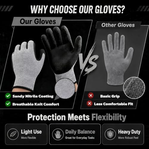 Level 5 Cut Resistant Work Gloves, Sandy Nitrile Grip, 1 Pair