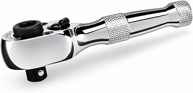 Powerbuilt Stubby Ratchet, Mini 1/4 Inch Ratchet Wrench, Reversible 72 Tooth, Tight Spaces, Quick Release - 940478