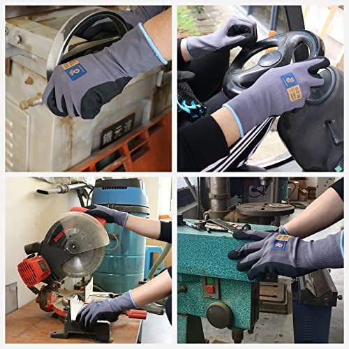 HANDLANDY 6 Pairs Safety Work Gloves with MicroFoam Nitrile Coated - Breathable Nylon Gloves with Grip for Men & Women