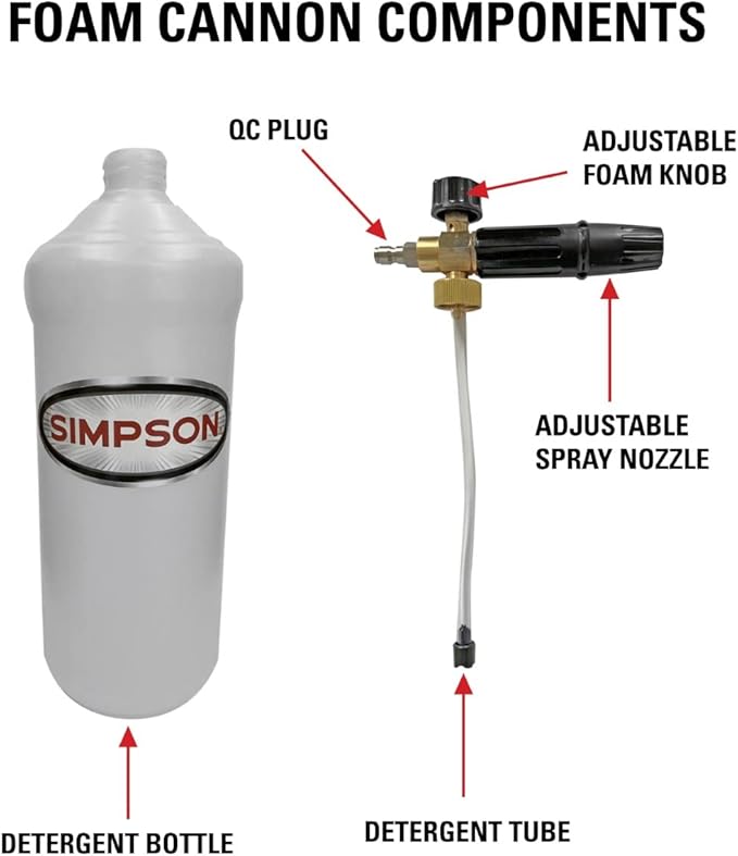 Simpson Cleaning 80271 Pressure Washer Foam Cannon with 1/4 Inch Quick Connector, 1 Liter, White
