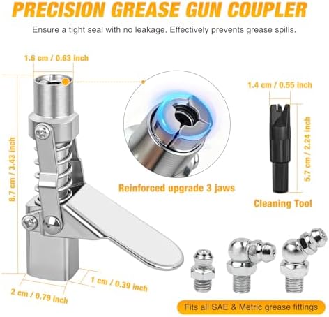 GOOACC Grease Gun Coupler, 12000PSI Single Handle Quick Release Strong Locking Grease Gun Tips w Cleaning Tool, Compatible with 1/8" NPT Manual Electric Pneumatic mini Grease Guns Fittings Accessories