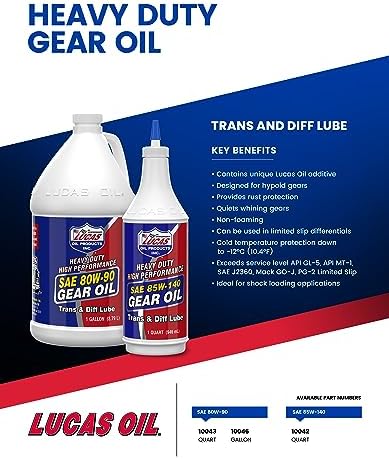 Lucas Oil 80W-90 Heavy Duty Gear Oil - 1 Quart (Pack of 2) for High Performance and Heavy-Duty Applications