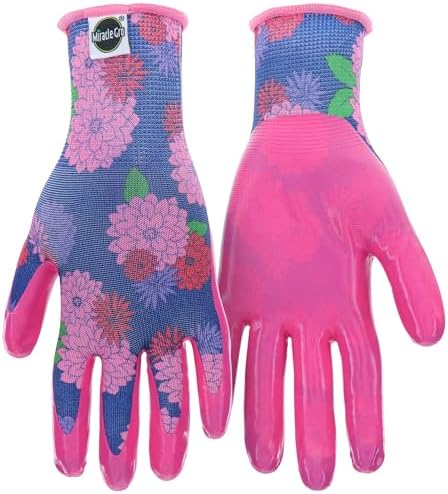 Miracle Gro Women's Nitrile Coated Grip Floral Pattern Gardening Work Gloves