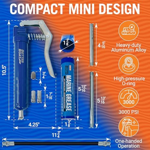Manual Mini Grease Gun Kit, 3 Oz Cartridge, Pistol Grip, for Marine