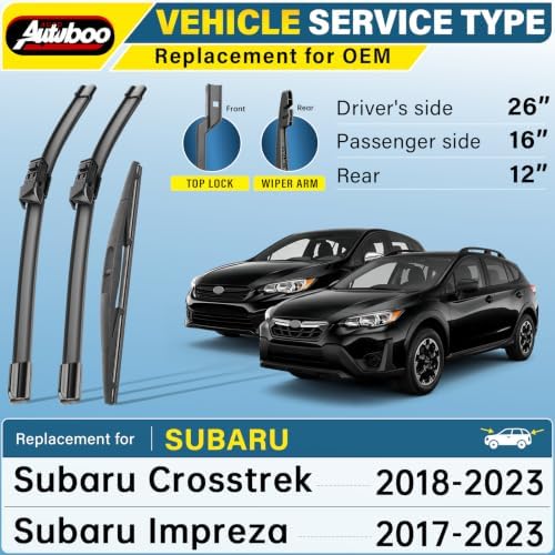 AUTOBOO Silicone Windshield Wiper Blade Replacement for Subaru Crosstrek